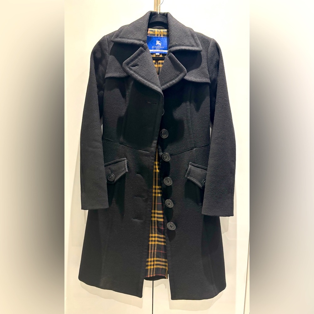 Burberry Blue Label Wool Long Coat Size 38, Black